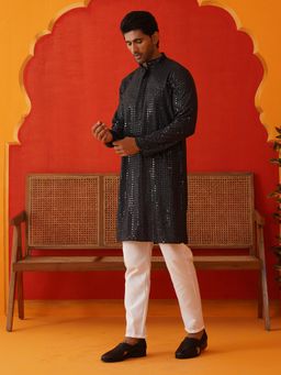 Jompers - Black Viscose Rayon Regular Full Sleeves Kurta With Pyjama