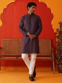 Jompers - Purple Viscose Rayon Regular Full Sleeves Kurta With Pyjama