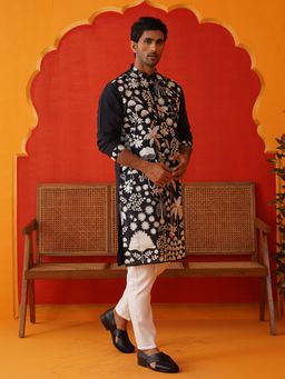 Jompers - Black Silk Blend Regular Full Sleeves Kurta With Pyjama