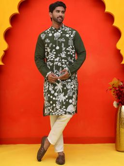 Jompers - Green Silk Blend Regular Full Sleeves Kurta With Pyjama