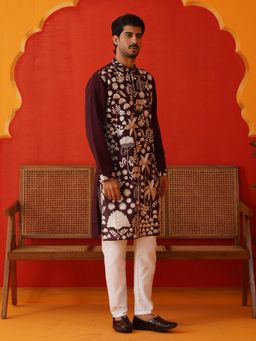 Jompers - Purple Silk Blend Regular Full Sleeves Kurta With Pyjama