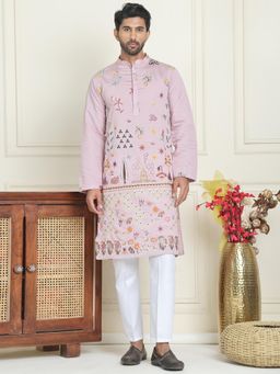Jompers - Purple Silk Blend Regular Full Sleeves Kurta With Pyjama