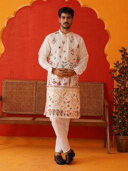 Jompers - White Silk Blend Regular Full Sleeves Kurta With Pyjama