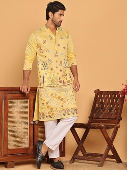 Jompers - Yellow Silk Blend Regular Full Sleeves Kurta With Pyjama