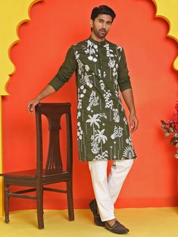 Jompers - Green Silk Blend Regular Full Sleeves Kurta With Pyjama