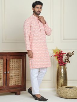 Jompers - Peach Viscose Rayon Regular Full Sleeves Kurta With Pyjama