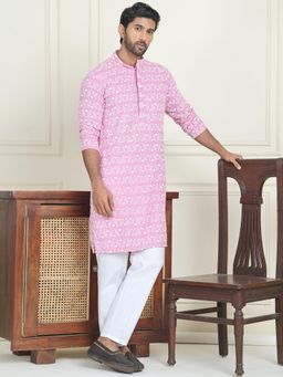 Jompers - Pink Viscose Rayon Regular Full Sleeves Kurta With Pyjama