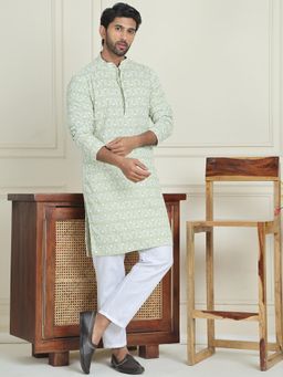 Jompers - Green Viscose Rayon Regular Full Sleeves Kurta With Pyjama