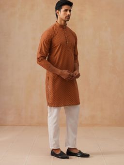 Jompers - Brown Pure Cotton Regular Full Sleeves Kurta With Pyjama