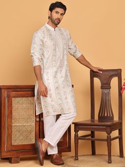 Jompers - White Silk Blend Regular Full Sleeves Kurta With Pyjama