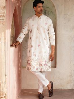 Jompers - White Cotton Blend Regular Full Sleeves Kurta With Pyjama