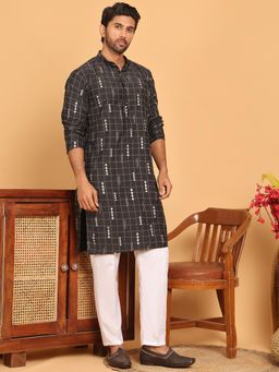 Jompers - Black Silk Blend Regular Full Sleeves Kurta With Pyjama