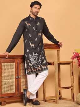 Jompers - Black Silk Blend Regular Full Sleeves Kurta With Pyjama