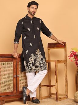 Jompers - Black Silk Blend Regular Full Sleeves Kurta With Pyjama