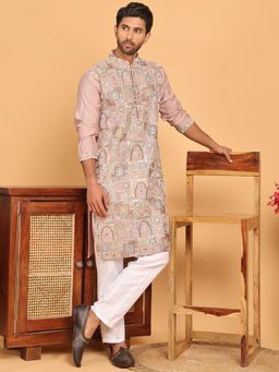 Jompers - Peach Silk Blend Regular Full Sleeves Kurta With Pyjama