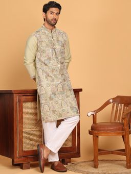 Jompers - Green Silk Blend Regular Full Sleeves Kurta With Pyjama