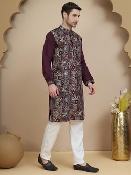 Jompers - Purple Silk Blend Regular Full Sleeves Kurta With Pyjama