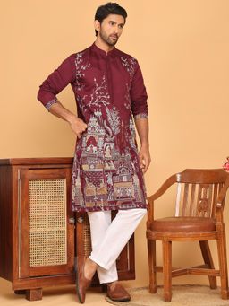 Jompers - Purple Silk Blend Regular Full Sleeves Kurta With Pyjama