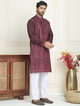 Jompers - Purple Silk Blend Regular Full Sleeves Kurta With Pyjama