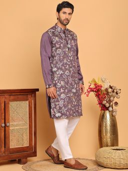 Jompers - Purple Silk Blend Regular Full Sleeves Kurta With Pyjama