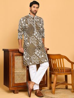 Jompers - Green Silk Blend Regular Full Sleeves Kurta With Pyjama