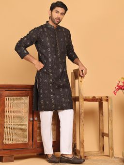 Jompers - Black Silk Blend Regular Full Sleeves Kurta With Pyjama