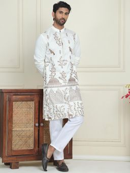 Jompers - White Silk Blend Regular Full Sleeves Kurta With Pyjama