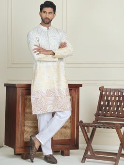 Jompers - Yellow Silk Blend Regular Full Sleeves Kurta With Pyjama