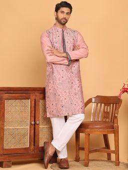 Jompers - Magenta Silk Blend Regular Full Sleeves Kurta With Pyjama