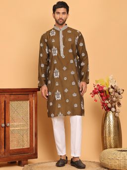 Jompers - Green Silk Blend Regular Full Sleeves Kurta With Pyjama