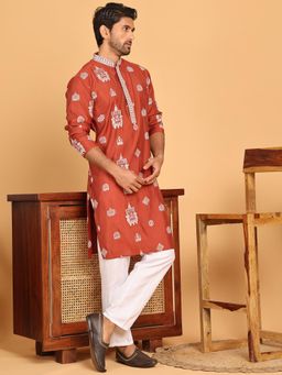 Jompers - Rust Silk Blend Regular Full Sleeves Kurta With Pyjama