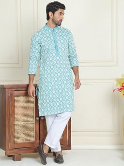 Jompers - Blue Cotton Blend Regular Full Sleeves Kurta With Pyjama