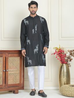 Jompers - Blue Silk Blend Regular Full Sleeves Kurta With Pyjama