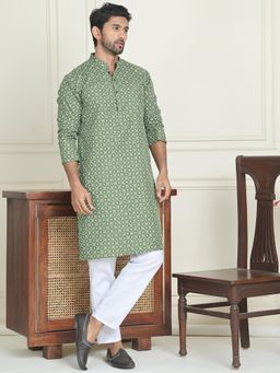 Jompers - Green Cotton Blend Regular Full Sleeves Kurta With Pyjama