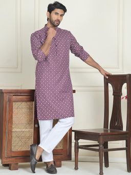 Jompers - Purple Cotton Blend Regular Full Sleeves Kurta With Pyjama