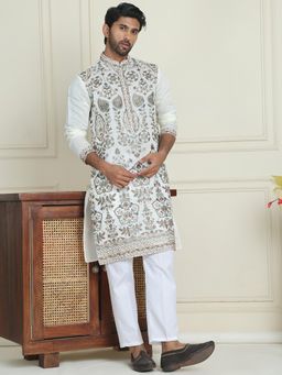 Jompers - White Silk Blend Regular Full Sleeves Kurta With Pyjama