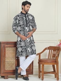 Jompers - Black Silk Blend Regular Full Sleeves Kurta With Pyjama