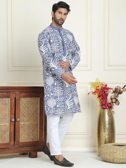 Jompers - Blue Silk Blend Regular Full Sleeves Kurta With Pyjama