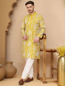 Jompers - Yellow Silk Blend Regular Full Sleeves Kurta With Pyjama