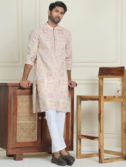 Jompers - Peach Silk Blend Regular Full Sleeves Kurta With Pyjama