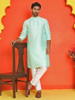 Jompers - Green Dupion Silk Regular Full Sleeves Kurta With Pyjama