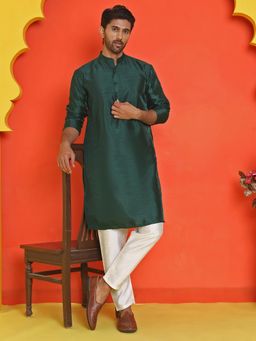 Jompers - Green Dupion Silk Regular Full Sleeves Kurta With Pyjama