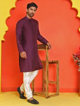 Jompers - Purple Dupion Silk Regular Full Sleeves Kurta With Pyjama