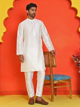 Jompers - White Dupion Silk Regular Full Sleeves Kurta With Pyjama