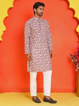 Jompers - Purple Cotton Blend Regular Full Sleeves Kurta With Pyjama