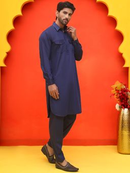 Jompers - Navy Blue Cotton Blend Regular Full Sleeves Kurta With Salwar
