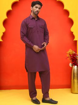 Jompers - Purple Cotton Blend Regular Full Sleeves Kurta With Salwar