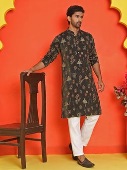 Jompers - Black Silk Blend Regular Full Sleeves Kurta With Pyjama