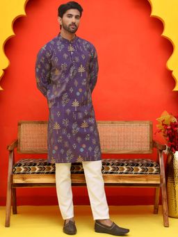 Jompers - Purple Silk Blend Regular Full Sleeves Kurta With Pyjama