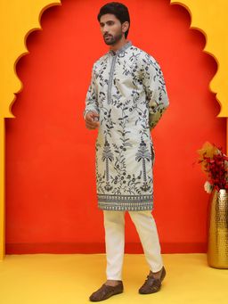 Jompers - Grey Silk Blend Regular Full Sleeves Kurta With Pyjama